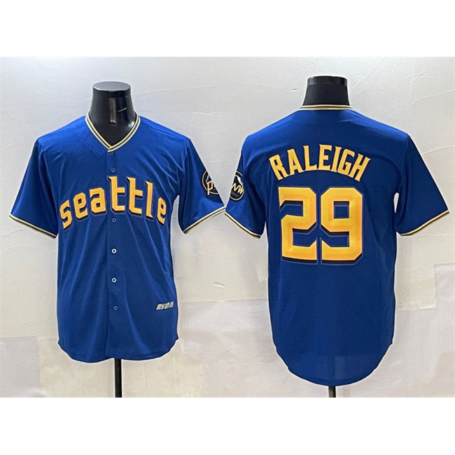 Seattle Mariners #29 Cal Raleigh Royal MIKSHPS City Connect Cool Base Stitched Jersey