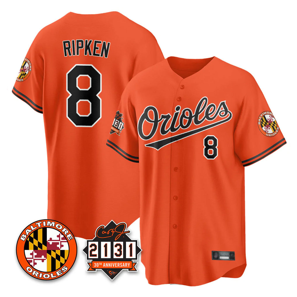 Baltimore Orioles #8 Cal Ripken Player Orange MIKSHPS 30th Anniversary of 2131 Home Game Stitched Jerseys