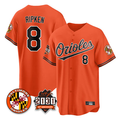 Baltimore Orioles #8 Cal Ripken Player Orange MIKSHPS 30th Anniversary of 2131 Home Game Stitched Jerseys