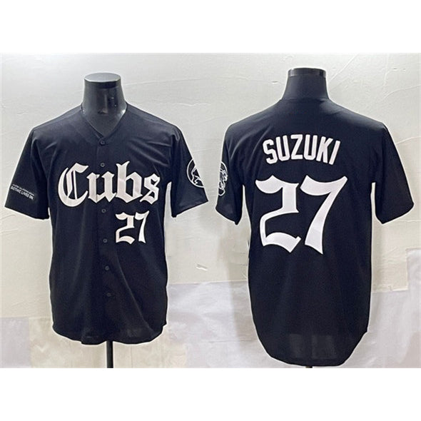Chicago Cubs #27 Seiya Suzuki Black MIKSHPS 'Gothic North Side Edition' Vapor Premier Limited Stitched Jersey