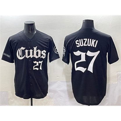 Chicago Cubs #27 Seiya Suzuki Black MIKSHPS 'Gothic North Side Edition' Vapor Premier Limited Stitched Jersey