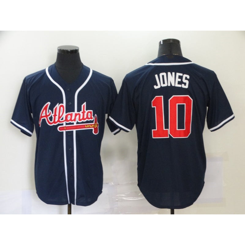 Atlanta Braves #10 Chipper Jones Navy Blue MIKSHPS Stitched Cool Base Jersey