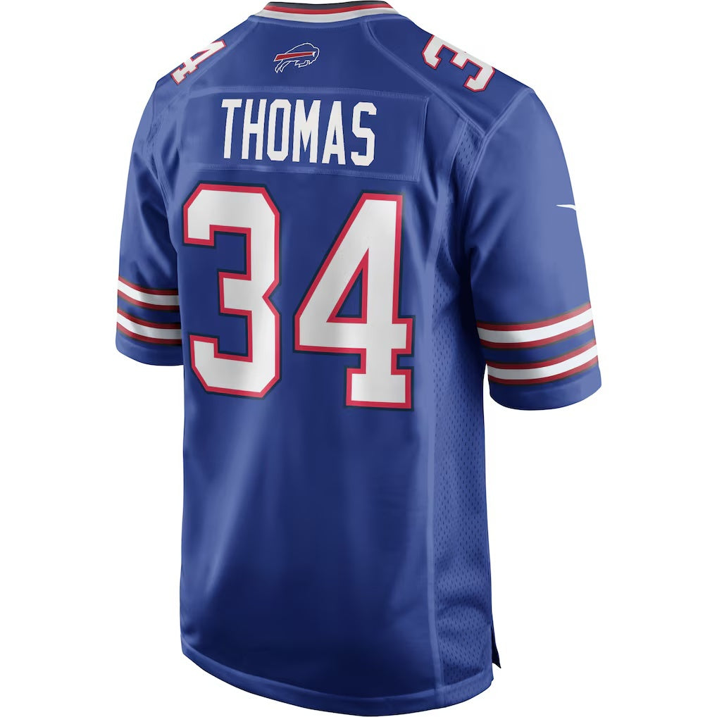 B.Bills #34 Thurman Thomas Royal MIKSHPS Game Retired Player Jersey