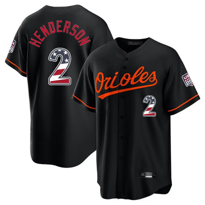 Baltimore Orioles #2 Gunnar Henderson Player Black MIKSHPS USA 250 Fourth of July Home Game Stitched Jerseys