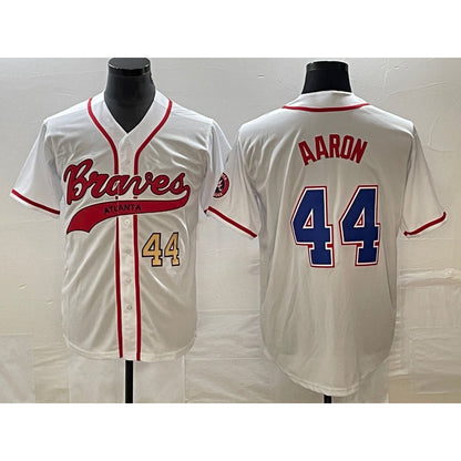 Atlanta Braves #44 Hank Aaron Number White MIKSHPS Cool Base With Patch Stitched Jersey