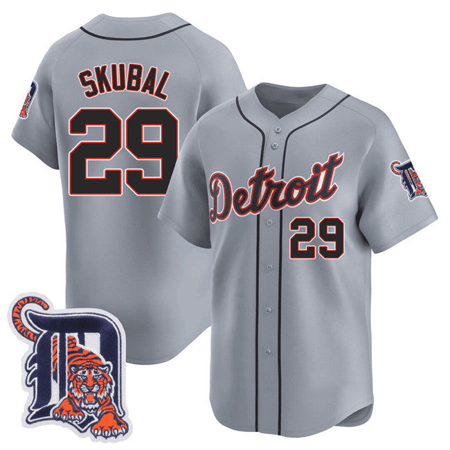 Detroit Tigers #29 Tarik Skubal Gray MIKSHPS Logo Patch Vapor Premier Limited Stitched Jersey