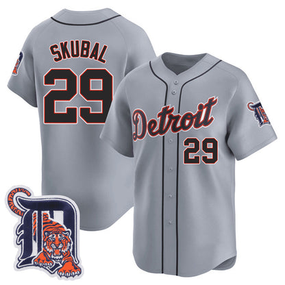 Detroit Tigers #29 Tarik Skubal Gray MIKSHPS Logo Patch Vapor Premier Limited Stitched Jersey