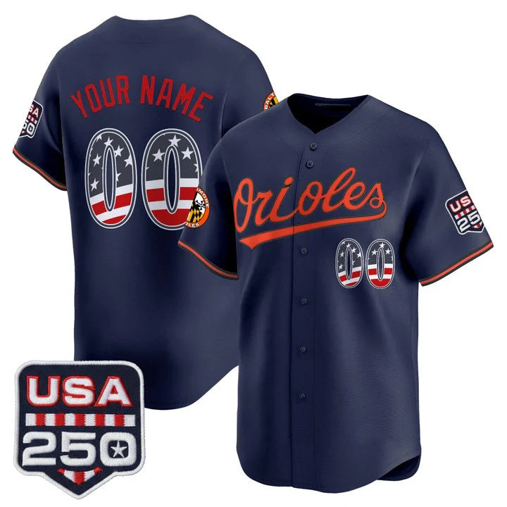 Custom Baltimore Orioles Navy MIKSHPS USA 250 Fourth of July Vapor Premier Limited Jersey - All Stitched
