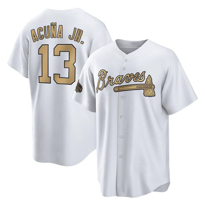 Atlanta Braves #13 Ronald Acuna Jr Player White-Gold MIKSHPS All-Star Home Game Stitched Jerseys