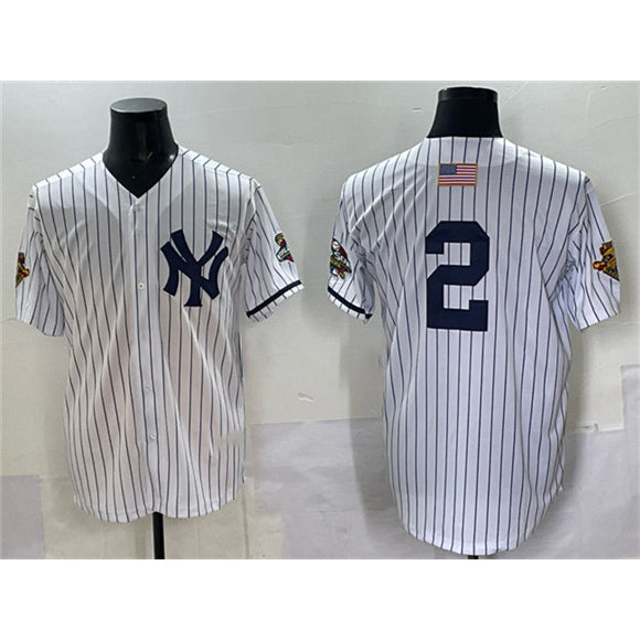 New York Yankees #2 Derek Jeter White MIKSHPS Strip World Series Limited Stitched Jersey