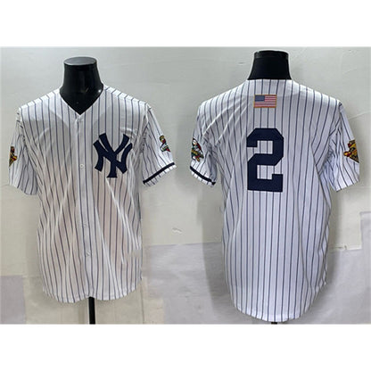 New York Yankees #2 Derek Jeter White MIKSHPS Strip World Series Limited Stitched Jersey