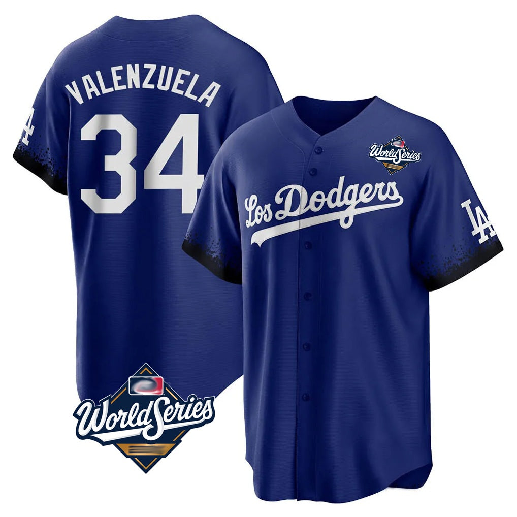 Los Angeles Dodgers #34 Fernando Valenzuela Player Royal MIKSHPS World Series City Connect Home Game Stitched Jerseys