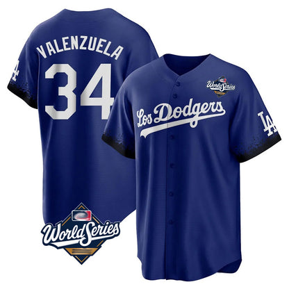 Los Angeles Dodgers #34 Fernando Valenzuela Player Royal MIKSHPS World Series City Connect Home Game Stitched Jerseys
