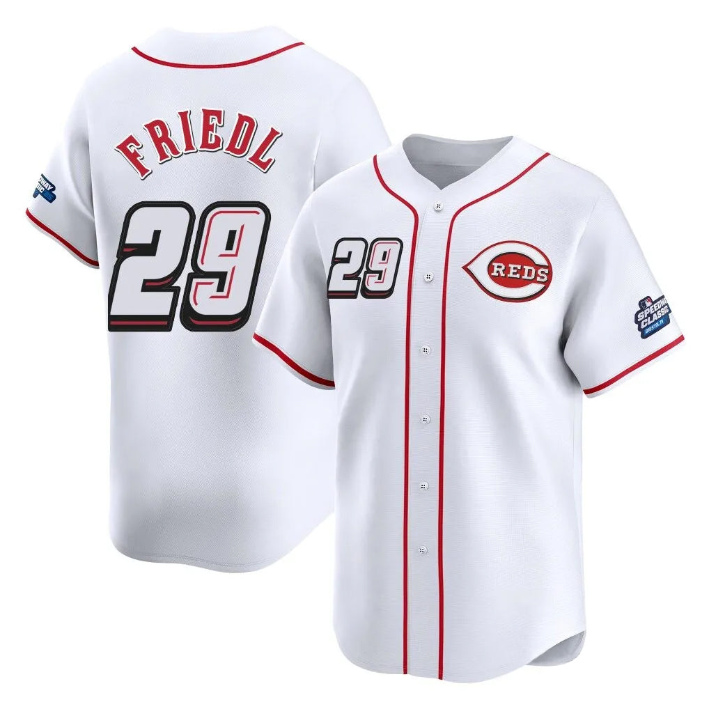 Cincinnati Reds #29 TJ Friedl Player White MIKSHPS Speedway Classic Home Limited Stitched Jerseys