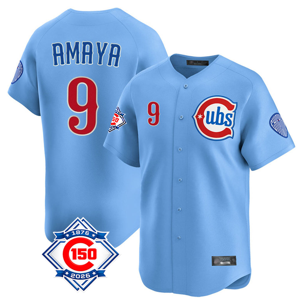 Chicago Cubs #9 Miguel Amaya Player Light Blue MIKSHPS 150th Anniversary Limited Home Stitched Jerseys