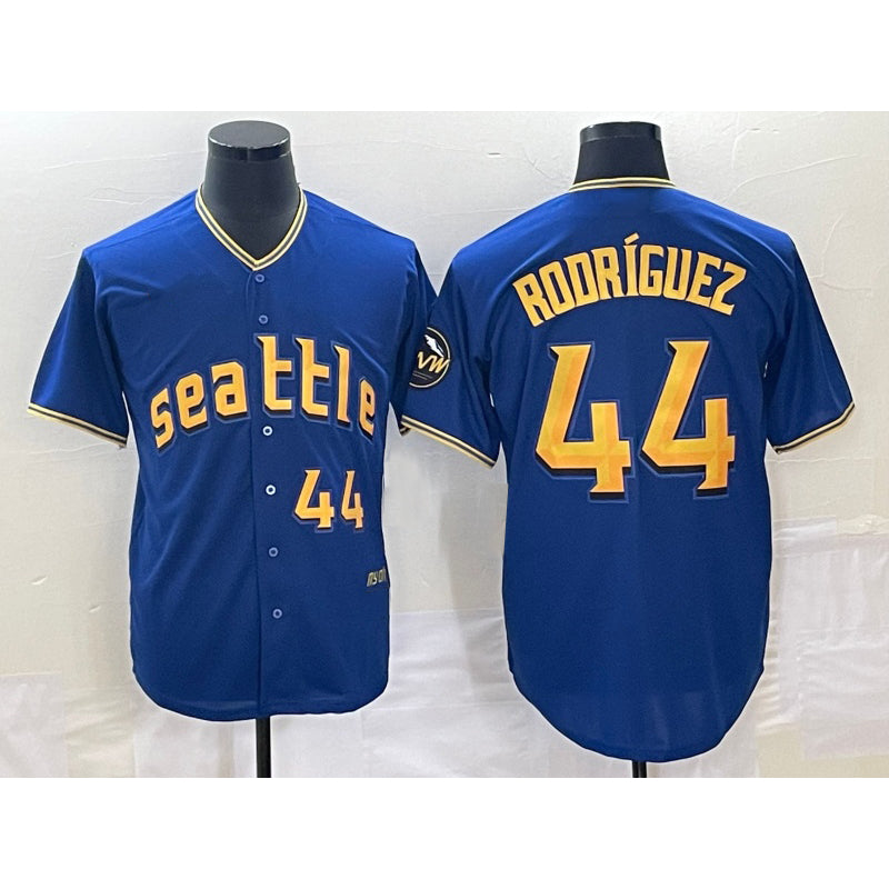 Seattle Mariners #44 Julio Rodriguez Number Blue MIKSHPS 2023 City Connect Cool Base Stitched Jersey