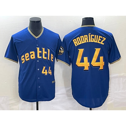 Seattle Mariners #44 Julio Rodriguez Number Blue MIKSHPS 2023 City Connect Cool Base Stitched Jersey