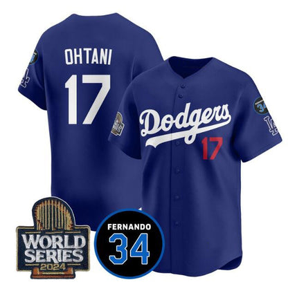 Los Angeles Dodgers #17 Shohei Ohtani Royal MIKSHPS 2024 World Series With Fernando Memorial Patch Limited Stitched Jersey