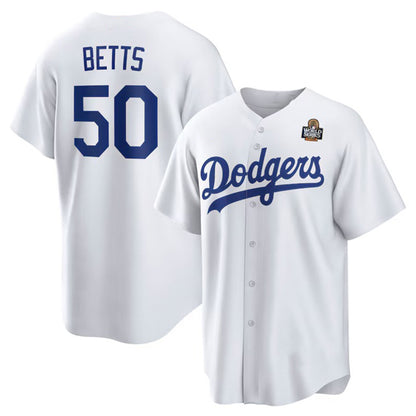 Los Angeles Dodgers #50 Mookie Betts White MIKSHPS 2024 World Series Cool Base Stitched Jersey