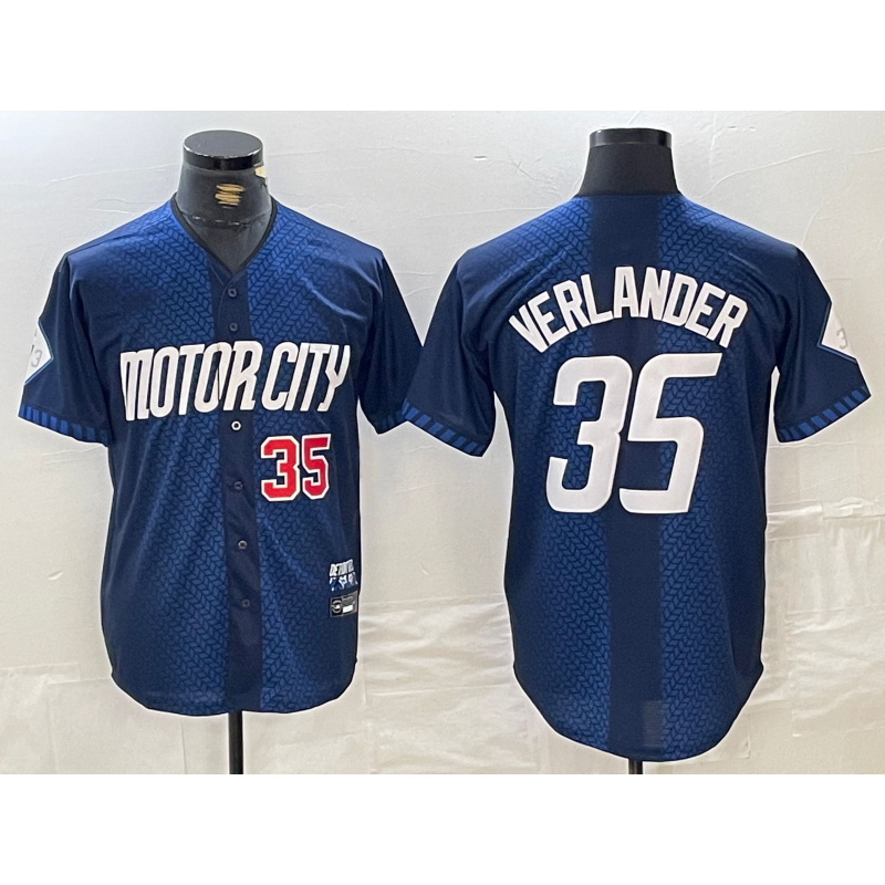 Detroit Tigers #35 Justin Verlander Number Navy MIKSHPS 2024 City Connect Cool Base Limited Stitched Jersey