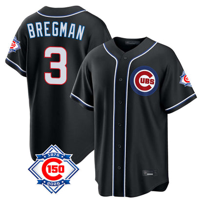 Chicago Cubs #3 Alex Bregman Player Black MIKSHPS Fashion Out 150th Anniversary Game Stitched Jerseys