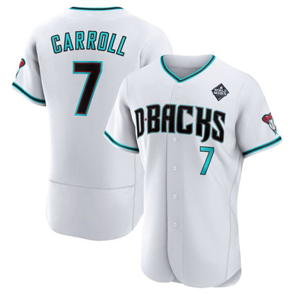 Arizona Diamondbacks #7 Corbin Carroll White MIKSHPS 2023 World Series Flex Base Stitched Jersey