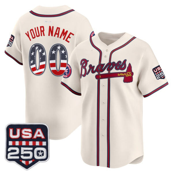 Custom Atlanta Braves Cream MIKSHPS USA 250 Fourth of July Vapor Premier Limited Jersey ¨C All Stitched