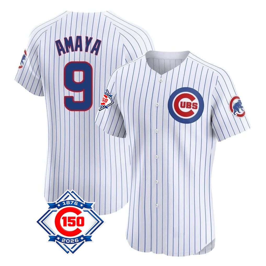 Chicago Cubs #9 Miguel Amaya Player White MIKSHPS 150th Anniversary Limited Elite Home Game Stitched Jerseys
