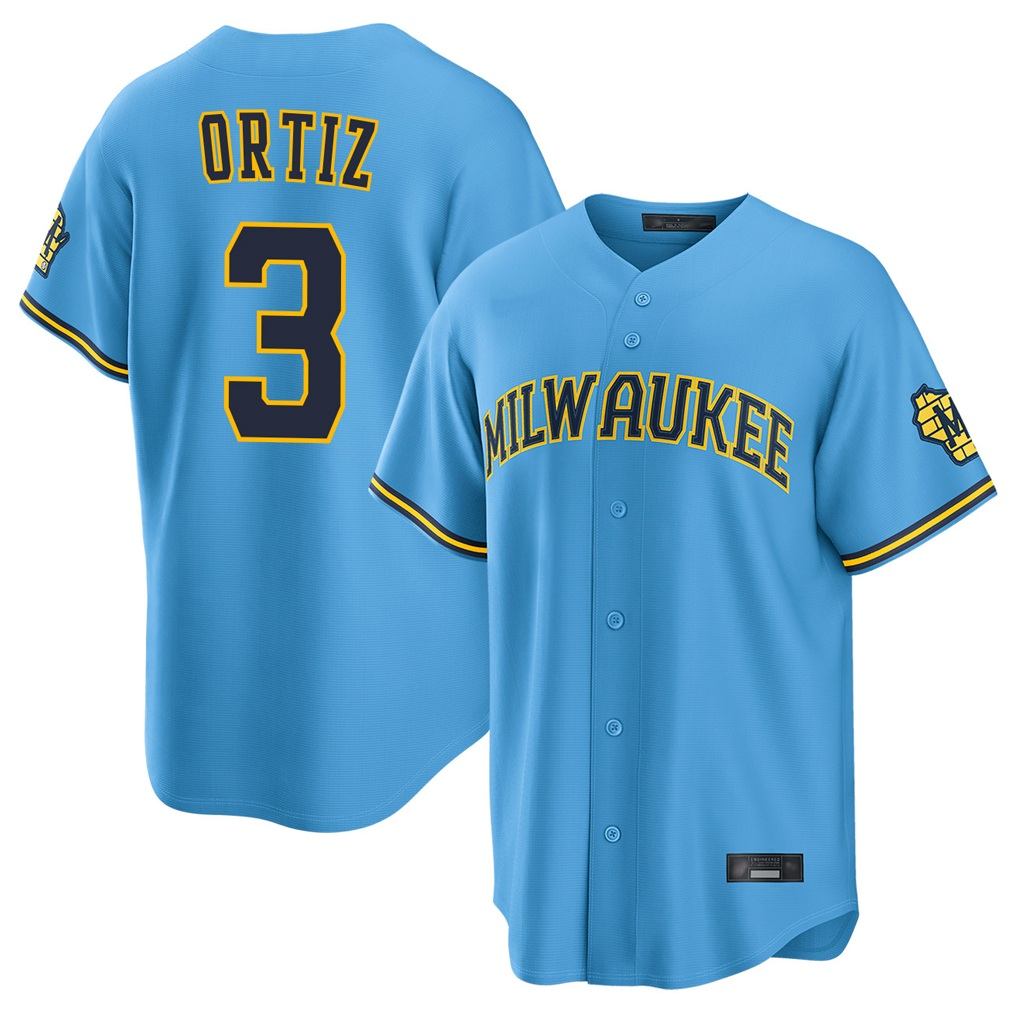Milwaukee Brewers #3 Joey Ortiz Player Light Blue MIKSHPS Road Stadium Game Stitched Jerseys