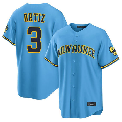 Milwaukee Brewers #3 Joey Ortiz Player Light Blue MIKSHPS Road Stadium Game Stitched Jerseys