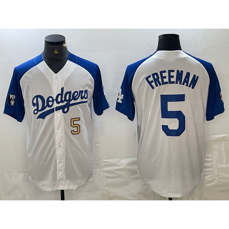 Los Angeles Dodgers #5 Freddie Freeman Number White Blue MIKSHPS Fashion Stitched Cool Base Limited Jersey 3