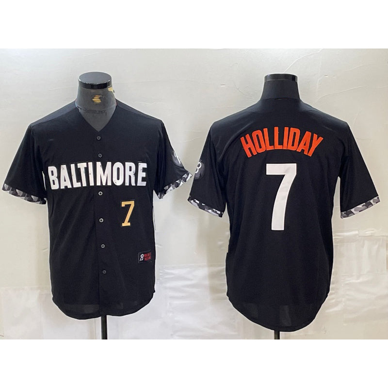 Baltimore Orioles #7 Jackson Holliday Number Black MIKSHPS 2023 City Connect Cool Base Stitched Jersey