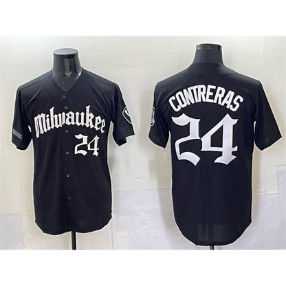 Milwaukee Brewers #24 William Contreras Black MIKSHPS 'Gothic 414 Shadows Edition' Vapor Premier Limited Stitched Jersey