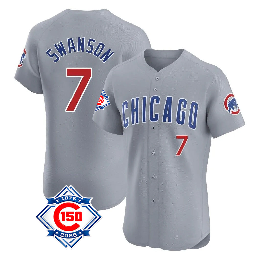 Chicago Cubs #7 Dansby Swanson Player Gray MIKSHPS Road 150th Anniversary Limited Elite Home Stitched Jerseys