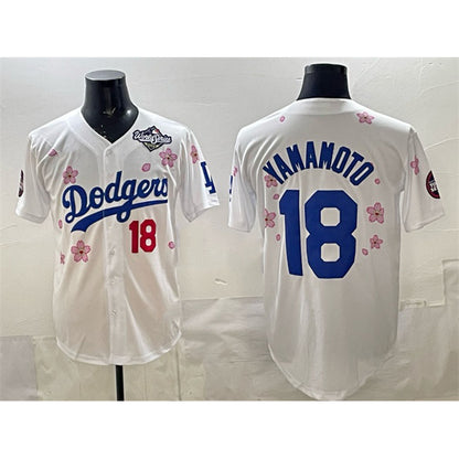 Los Angeles Dodgers #18 Yoshinobu Yamamoto White MIKSHPS 2025 World Series Patch Tokyo Series Limited Stitched Jersey
