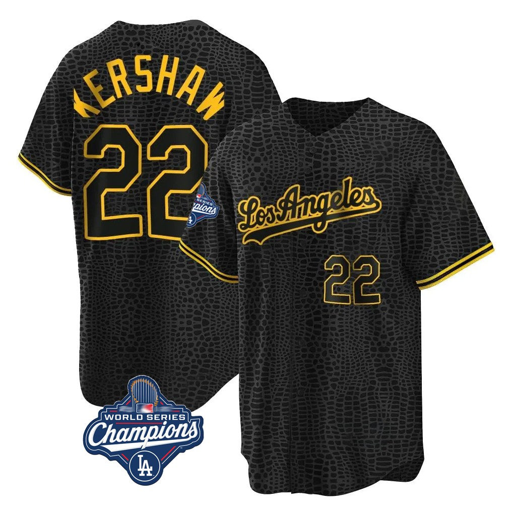 Los Angeles Dodgers #22 Clayton Kershaw Player Black MIKSHPS World Series Meet Snake Skin City Game Home Stitched Jerseys
