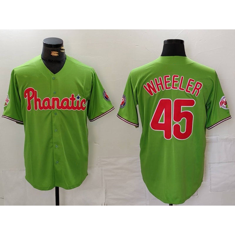 Philadelphia Phillies #45 Zack Wheeler Green MIKSHPS With Patch Stitched Cool Base Jersey