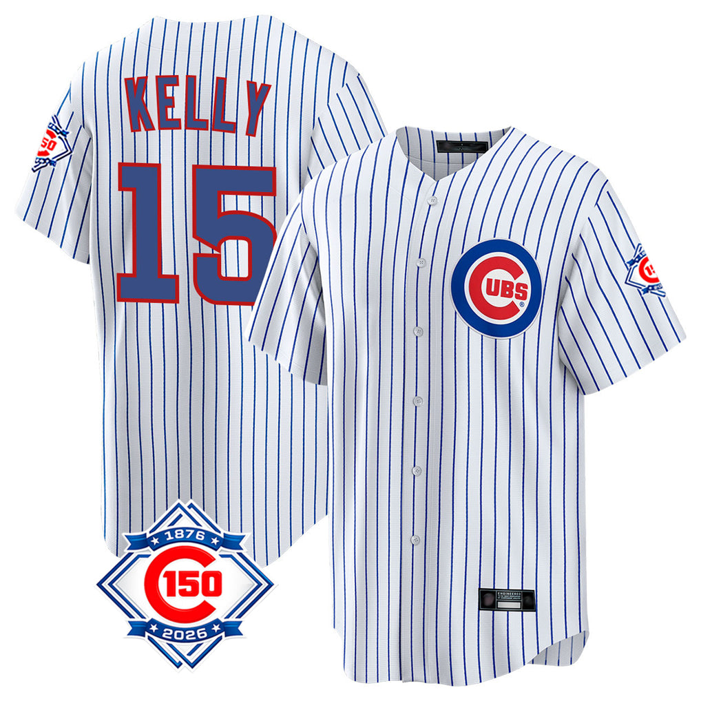 Chicago Cubs #15 Carson Kelly Player White MIKSHPS 150th Anniversary Home Game Stitched Jerseys