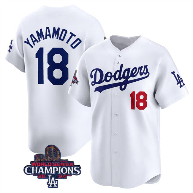 Los Angeles Dodgers #18 Yoshinobu Yamamoto White MIKSHPS 2024 World Series Champions Home Limited Stitched Jersey