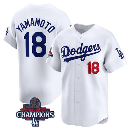 Los Angeles Dodgers #18 Yoshinobu Yamamoto White MIKSHPS 2024 World Series Champions Home Limited Stitched Jersey