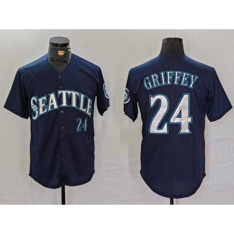 Seattle Mariners #24 Ken Griffey Jr Navy MIKSHPS Cool Base Stitched Jersey