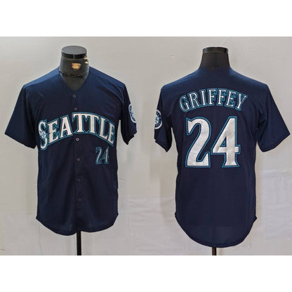 Seattle Mariners #24 Ken Griffey Jr Navy MIKSHPS Cool Base Stitched Jersey