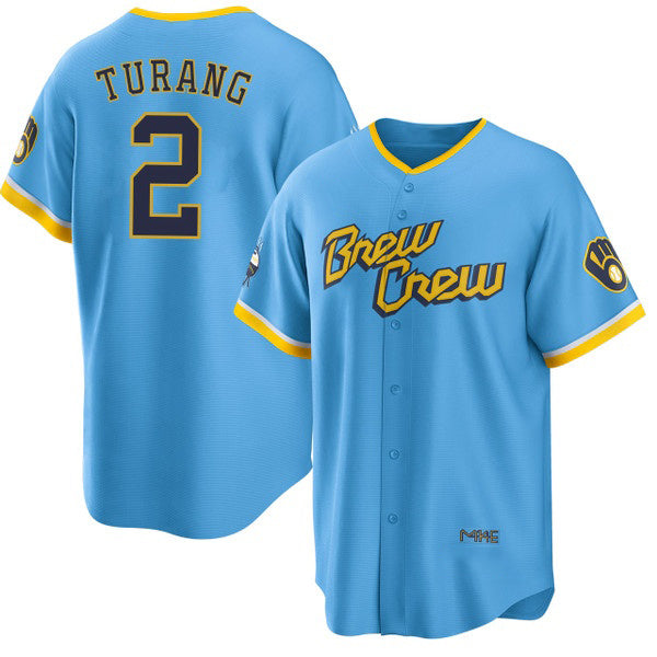 Milwaukee Brewers #2 Brice Turang Blue MIKSHPS 2022 City Connect Cool Base Stitched Jersey