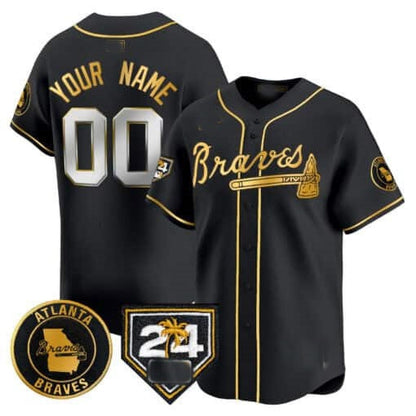 Custom Atlanta Braves 2024 Spring Training Patch Vapor Premier Limited Jersey ¨C Black Gold MIKSHPS
