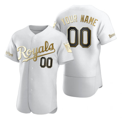 Custom Kansas City Royals White MIKSHPS Stitched Flex Base Golden Edition Jersey