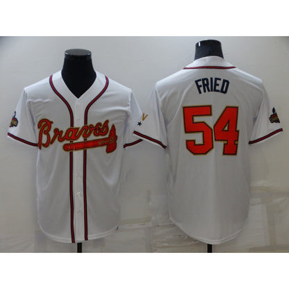 Atlanta Braves #54 Max Fried 2022 White Gold MIKSHPS World Series Champions Program Cool Base Stitched Jersey