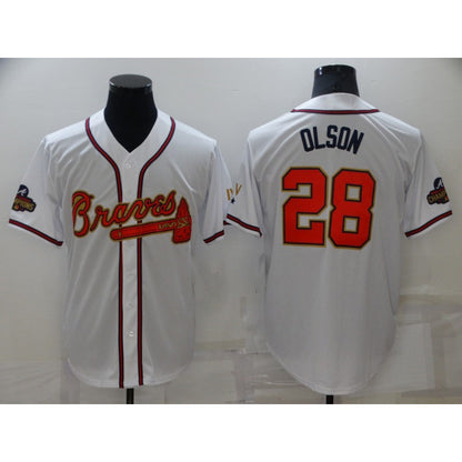 Atlanta Braves #28 Matt Olson 2022 White Gold MIKSHPS World Series Champions Program Cool Base Stitched Jersey