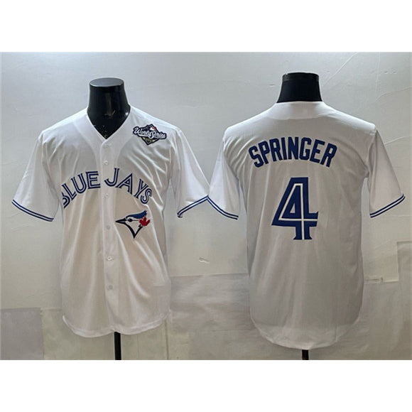 Toronto Blue Jays #4 George Springer White MIKSHPS 2025 World Series Home Cool Base Stitched Jersey