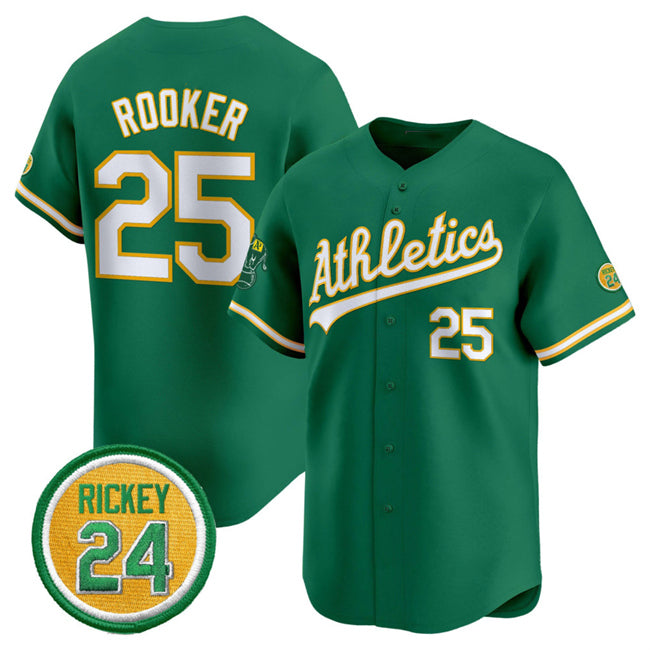 Oakland Athletics #25 Brent Rooker Green MIKSHPS 2024 Limited With Rickey Henderson Patch Stitched Jersey