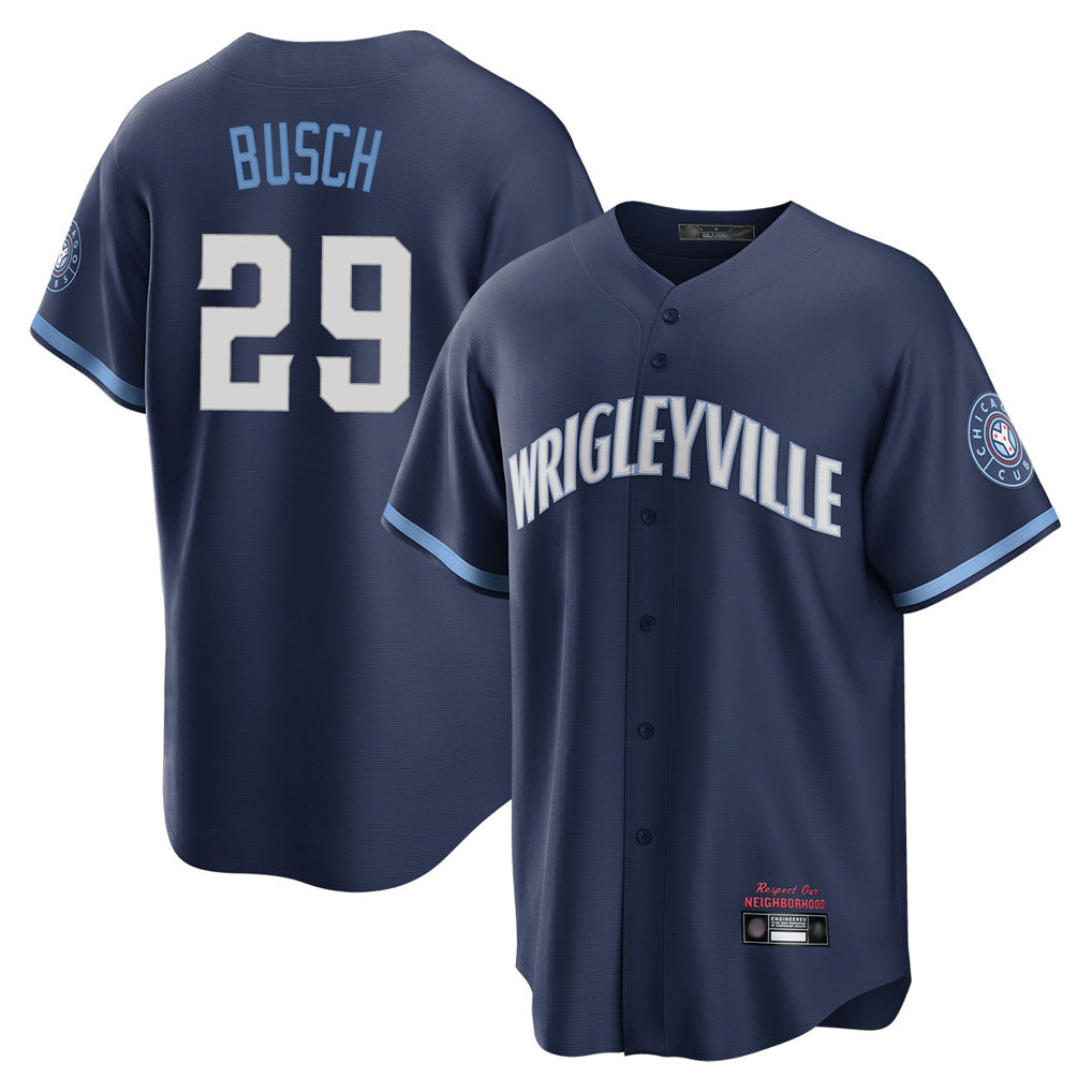 Chicago Cubs #29 Michael Busch Player Navy MIKSHPS City Connect Home Game Stitched Jerseys